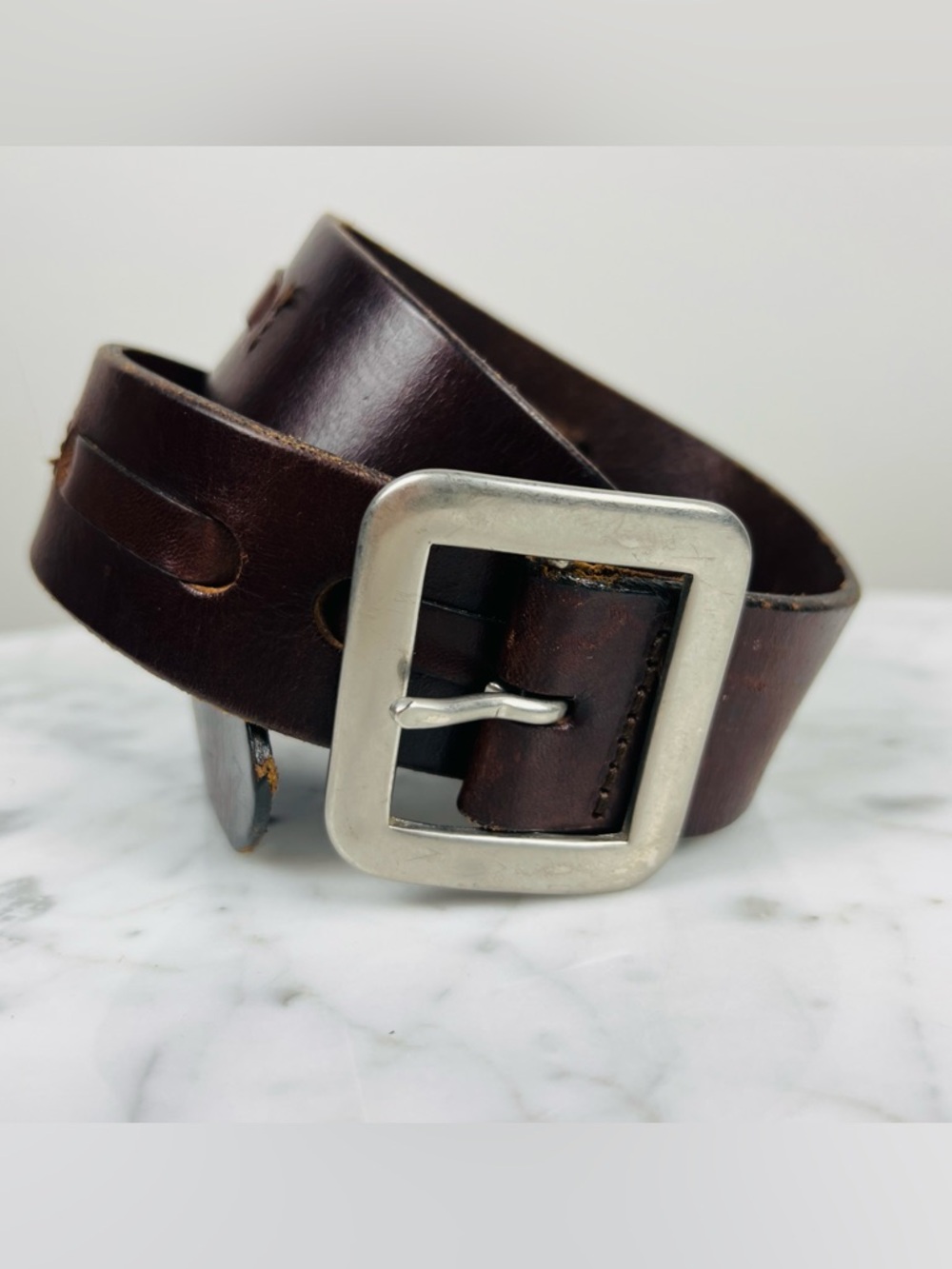 Vintage Abercrombie & Fitch Dark Brown Leather Garrison Belt – Size S (30–32)